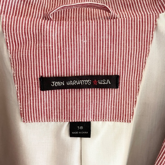 John Varvatos Men’s Blazer Pinstripe Cream Red Linen Cotton Designer Luxe Sz 38 - Picture 7 of 15